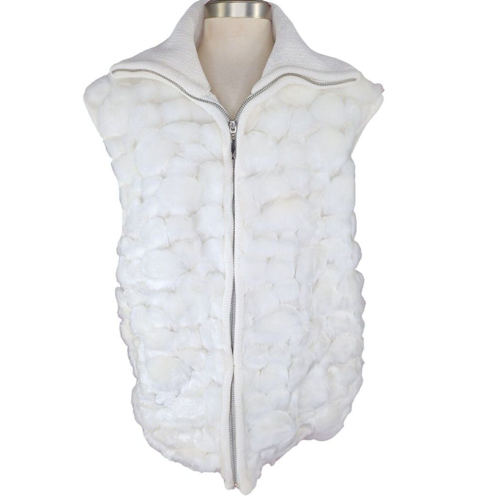 Lisa International Faux Fur Vest White Ribbed Back‎ Size M